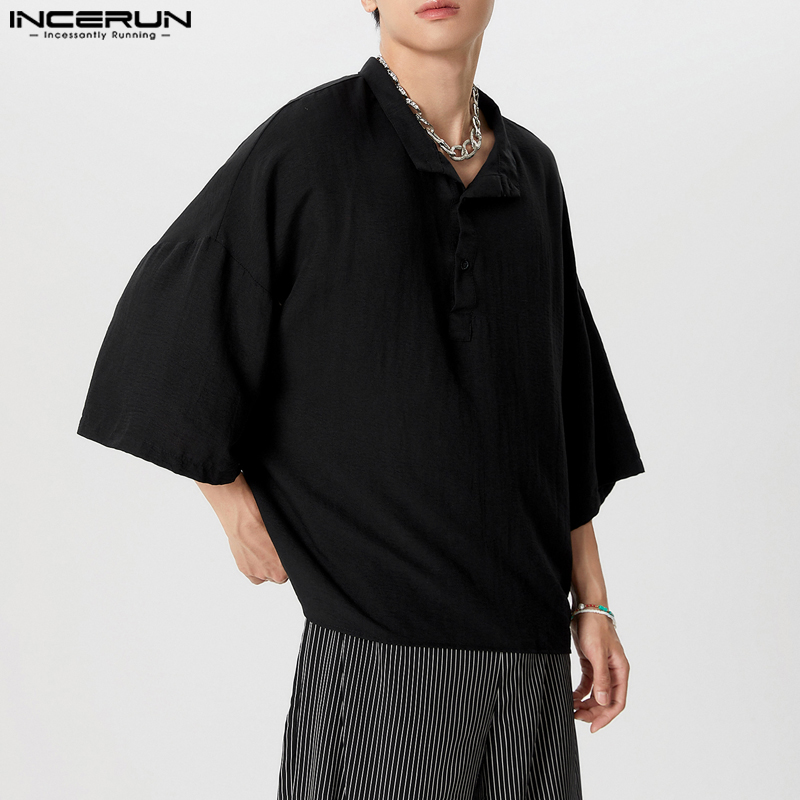 Summer Clothing Colors 2026 - INCERUN Camicia da Uomo Tinta Unita