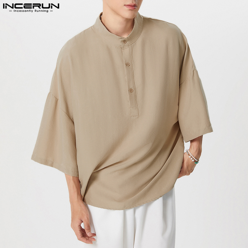 Summer Clothing Colors 2026 - INCERUN Camicia da Uomo Tinta Unita